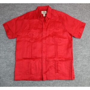 Mojito Collection Button Up Linen Short Sleeve Shirt Men's XL Red Pockets EUC